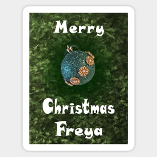 Merry Christmas Freya - Green Glitter Ball Ornament with Beaded Flowers :) Sticker